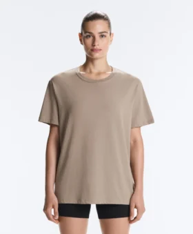 Boxy T-Shirt aus Baumwollmischung mit kurzen Ärmeln und Slogan