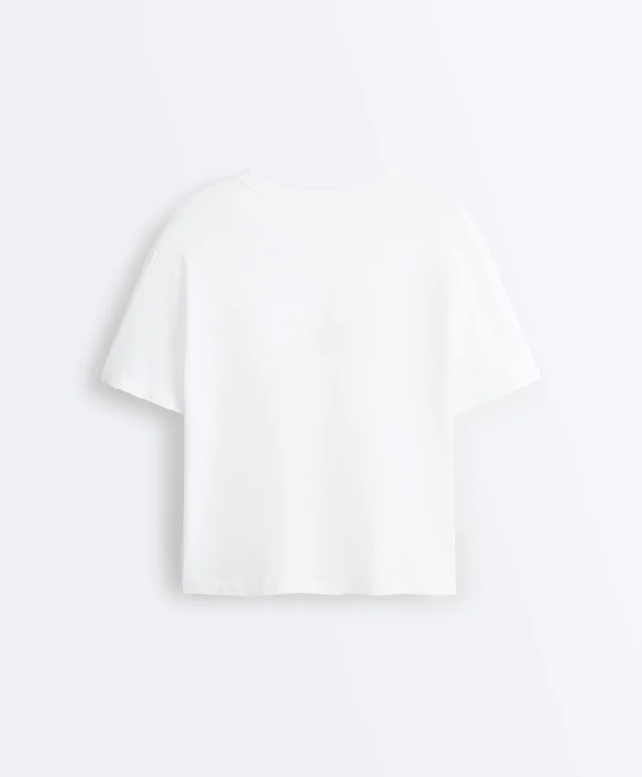 Boxy T-Shirt aus Baumwollmischung mit kurzen Ärmeln und Slogan Boxy T-Shirt aus Baumwollmischung mit kurzen Ärmeln und Slogan