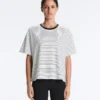 Boxy T-Shirt aus Baumwollmischung mit kurzen Ärmeln und Streifenmuster Boxy T-Shirt aus Baumwollmischung mit kurzen Ärmeln und Streifenmuster