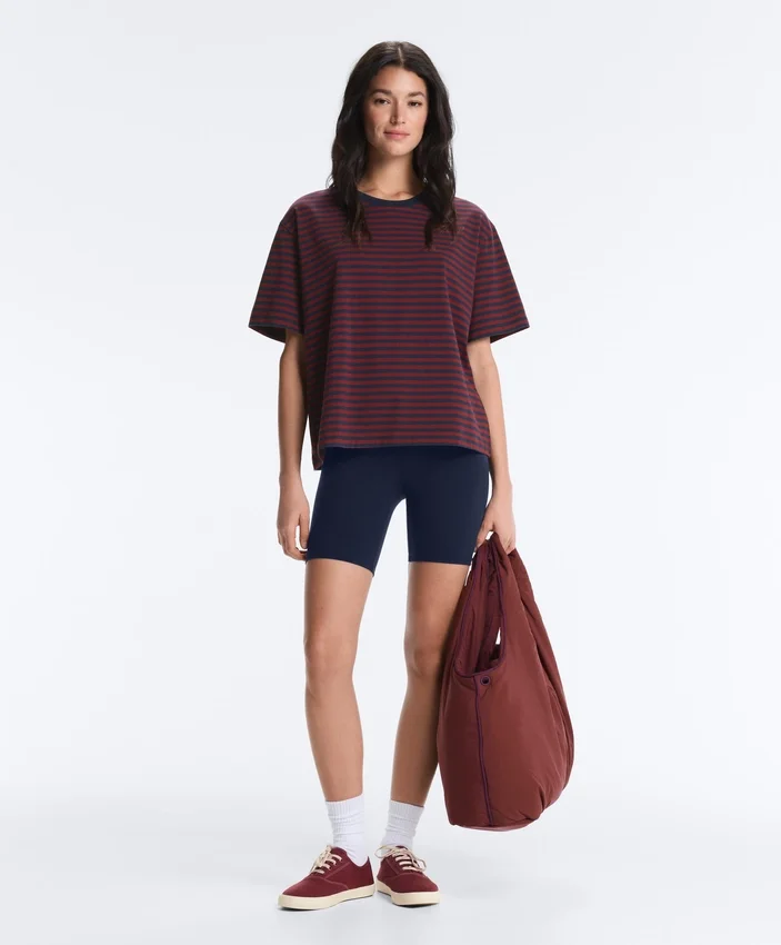 Boxy T-Shirt aus Baumwollmischung mit kurzen Ärmeln und Streifenmuster Boxy T-Shirt aus Baumwollmischung mit kurzen Ärmeln und Streifenmuster