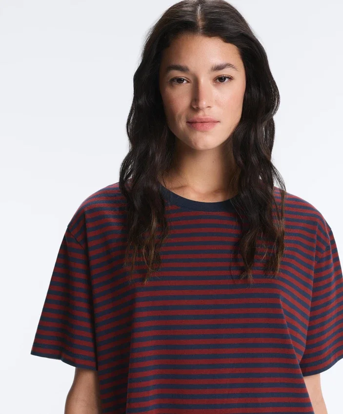 Boxy T-Shirt aus Baumwollmischung mit kurzen Ärmeln und Streifenmuster Boxy T-Shirt aus Baumwollmischung mit kurzen Ärmeln und Streifenmuster