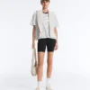 Boxy T-Shirt aus Baumwollmischung mit kurzen Ärmeln und Streifenmuster Boxy T-Shirt aus Baumwollmischung mit kurzen Ärmeln und Streifenmuster