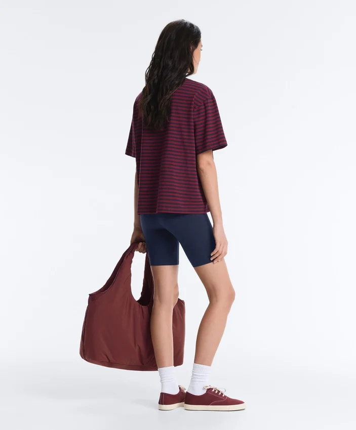 Boxy T-Shirt aus Baumwollmischung mit kurzen Ärmeln und Streifenmuster Boxy T-Shirt aus Baumwollmischung mit kurzen Ärmeln und Streifenmuster
