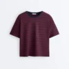 Boxy T-Shirt aus Baumwollmischung mit kurzen Ärmeln und Streifenmuster Boxy T-Shirt aus Baumwollmischung mit kurzen Ärmeln und Streifenmuster