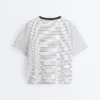 Boxy T-Shirt aus Baumwollmischung mit kurzen Ärmeln und Streifenmuster Boxy T-Shirt aus Baumwollmischung mit kurzen Ärmeln und Streifenmuster