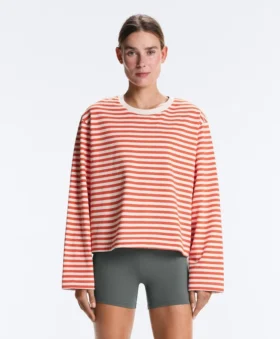 Boxy-T-Shirt mit langen Ärmeln und Streifenmuster aus 100 % Baumwolle