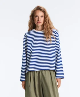 Boxy-T-Shirt mit langen Ärmeln und Streifenmuster aus 100 % Baumwolle