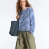 Boxy-T-Shirt mit langen Ärmeln und Streifenmuster aus 100 % Baumwolle Boxy-T-Shirt mit langen Ärmeln und Streifenmuster aus 100 % Baumwolle