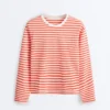 Boxy-T-Shirt mit langen Ärmeln und Streifenmuster aus 100 % Baumwolle Boxy-T-Shirt mit langen Ärmeln und Streifenmuster aus 100 % Baumwolle
