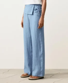 Gerade Hose aus 100 % Leinen mit umgeschlagenem Bund