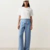 Gerade Hose aus 100 % Leinen mit umgeschlagenem Bund Gerade Hose aus 100 % Leinen mit umgeschlagenem Bund