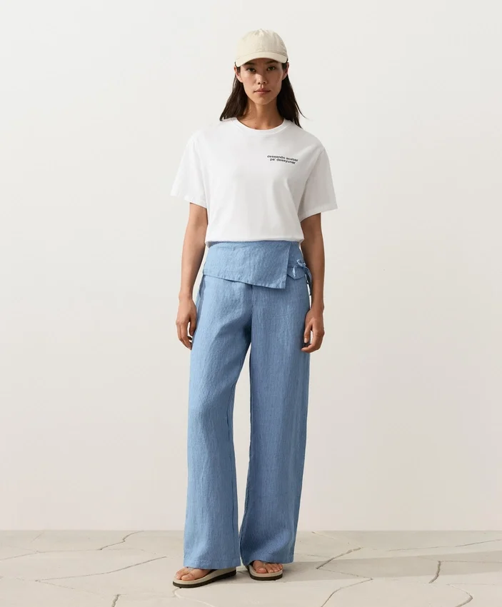 Gerade Hose aus 100 % Leinen mit umgeschlagenem Bund Gerade Hose aus 100 % Leinen mit umgeschlagenem Bund