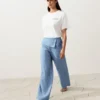 Gerade Hose aus 100 % Leinen mit umgeschlagenem Bund Gerade Hose aus 100 % Leinen mit umgeschlagenem Bund