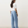 Gerade Hose aus 100 % Leinen mit umgeschlagenem Bund Gerade Hose aus 100 % Leinen mit umgeschlagenem Bund