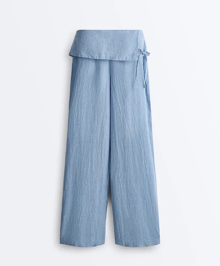 Gerade Hose aus 100 % Leinen mit umgeschlagenem Bund Gerade Hose aus 100 % Leinen mit umgeschlagenem Bund