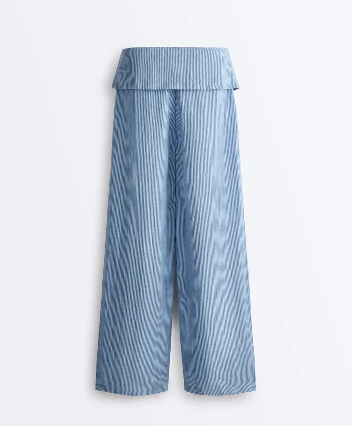 Gerade Hose aus 100 % Leinen mit umgeschlagenem Bund Gerade Hose aus 100 % Leinen mit umgeschlagenem Bund