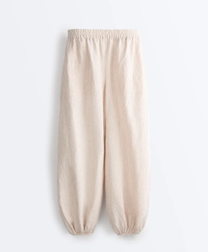 Gestreifte Bloomer-Hose aus 100 % Leinen Gestreifte Bloomer-Hose aus 100 % Leinen