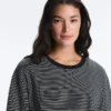 Gestreiftes, locker sitzendes Langarm-T-Shirt aus Baumwollmischung