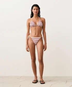Bikini-Slip mit mittlerer Bedeckung und gestreiftem Häkelstoff mit Bindebändern