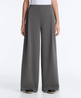 Hoch taillierte Hose aus Baumwollpiqué mit weitem Bein