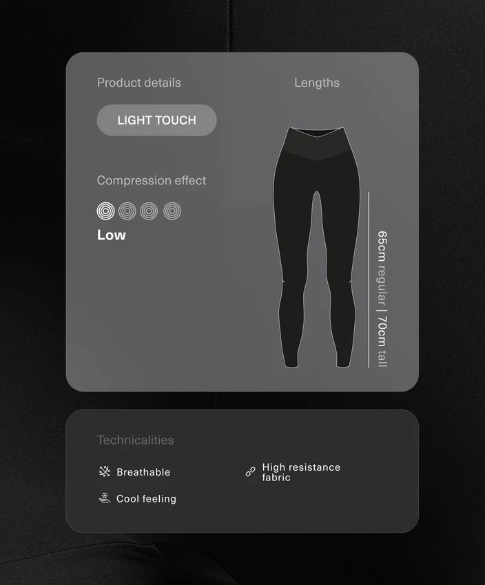 Hoch taillierte, knöchellange Light Touch-Leggings mit V-Ausschnitt, 65 cm Hoch taillierte, knöchellange Light Touch-Leggings mit V-Ausschnitt, 65 cm
