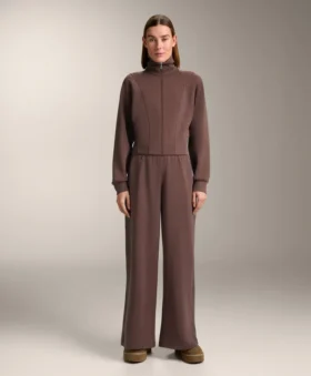 Gerade Hose mit weitem Bein und geripptem Bund aus gebürstetem Modal
