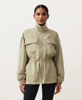 Jacke aus Lyocell und 24 % Leinen mit geraffter Taille