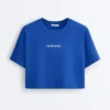 Kastenförmiges, kurzes T-Shirt aus Baumwollmischung mit Aufdruck