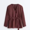 Kimono-Hemd aus 100 % Leinen