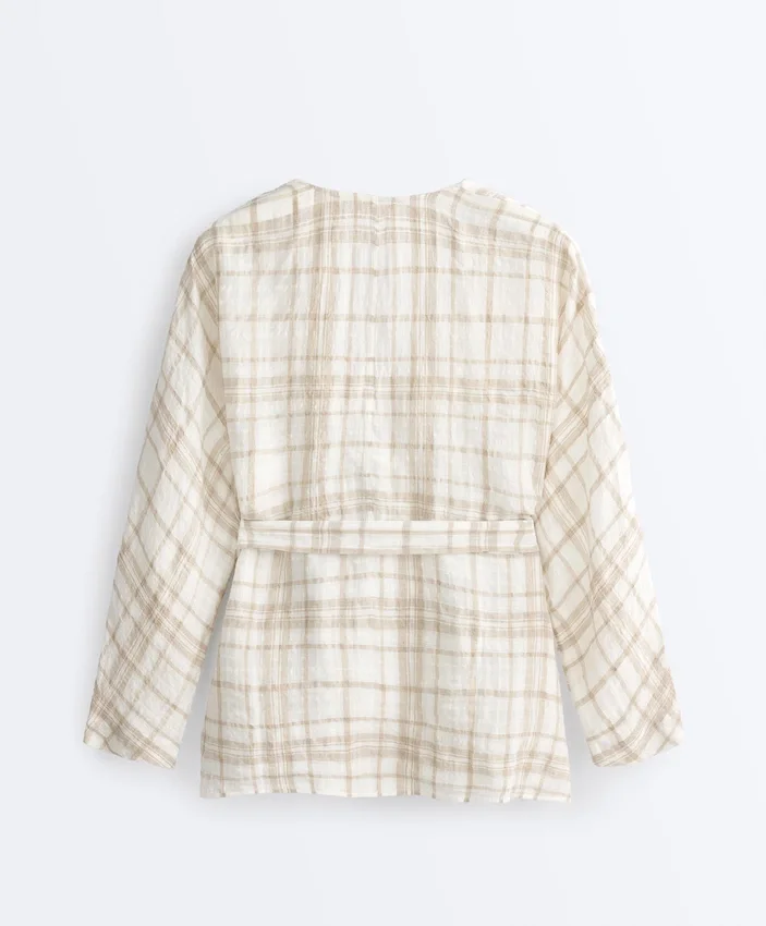 Kimono-Hemd aus einer Mischung aus Leinen und Lyocell mit Karomuster Kimono-Hemd aus einer Mischung aus Leinen und Lyocell mit Karomuster