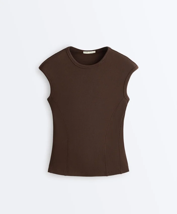 Kurzärmeliges Rippshirt aus Baumwolle und Modal Kurzärmeliges Rippshirt aus Baumwolle und Modal