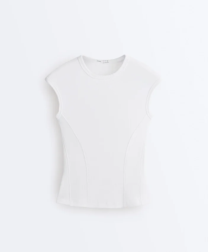 Kurzärmeliges Rippshirt aus Baumwolle und Modal Kurzärmeliges Rippshirt aus Baumwolle und Modal