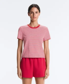 Kurzärmeliges T-Shirt aus Baumwollmischung mit Streifenmuster in Regular Fit