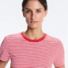 Kurzärmeliges T-Shirt aus Baumwollmischung mit Streifenmuster in Regular Fit
