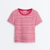 Kurzärmeliges T-Shirt aus Baumwollmischung mit Streifenmuster in Regular Fit