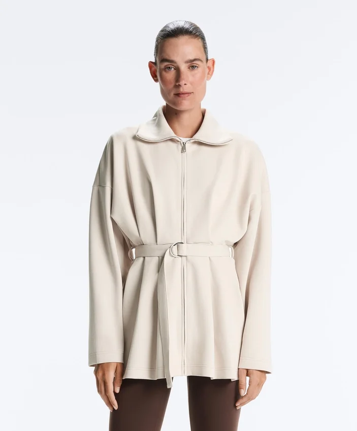 Lange Piqué-Jacke aus Baumwolle mit Gürtel Lange Piqué-Jacke aus Baumwolle mit Gürtel