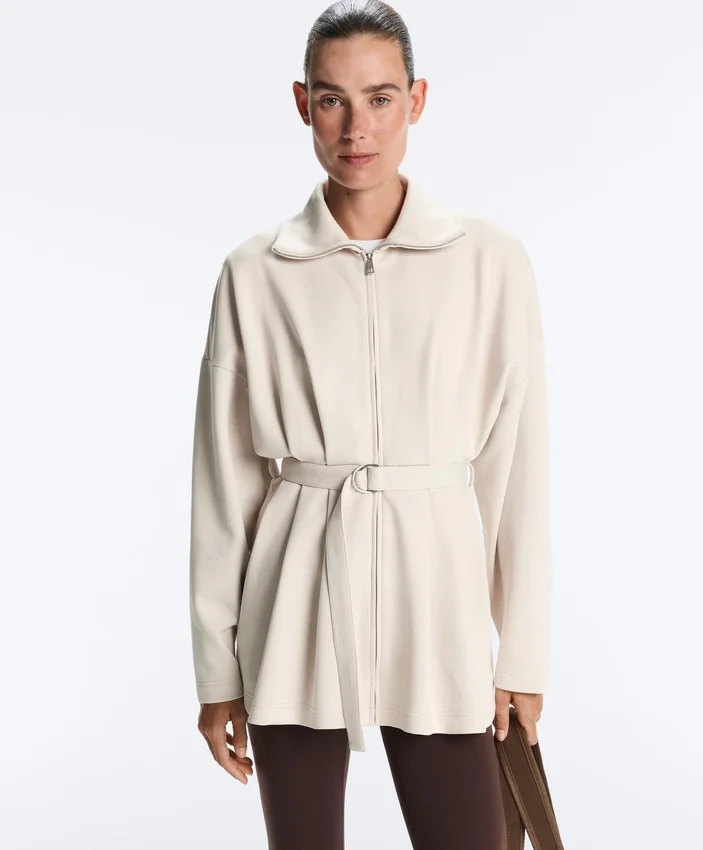 Lange Piqué-Jacke aus Baumwolle mit Gürtel Lange Piqué-Jacke aus Baumwolle mit Gürtel