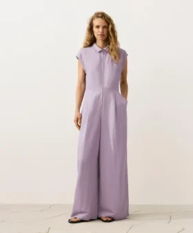 Langer Jumpsuit aus Baumwolle mit Kragen