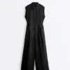 Langer Jumpsuit aus Baumwolle mit Kragen Langer Jumpsuit aus Baumwolle mit Kragen
