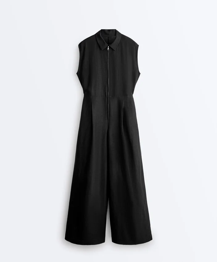 Langer Jumpsuit aus Baumwolle mit Kragen Langer Jumpsuit aus Baumwolle mit Kragen