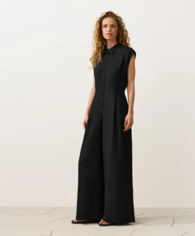 Langer Jumpsuit aus Baumwolle mit Kragen