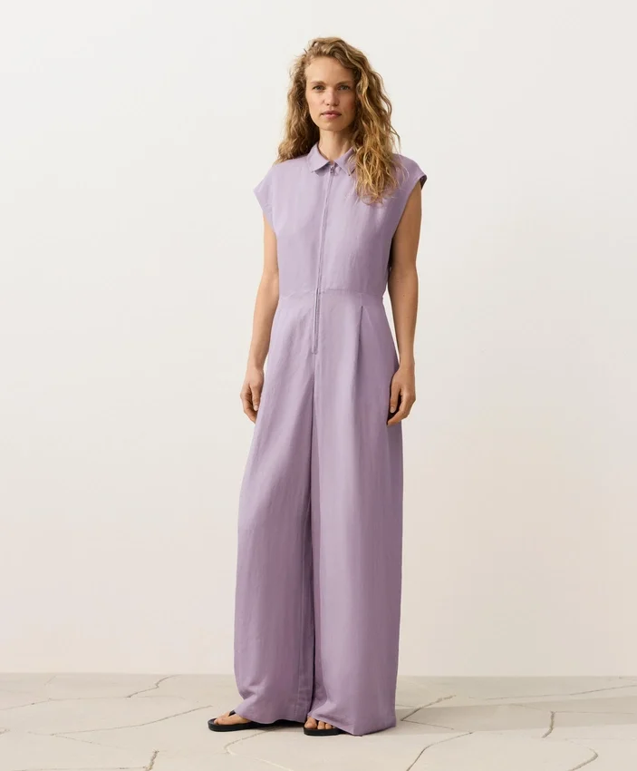 Langer Jumpsuit aus Baumwolle mit Kragen Langer Jumpsuit aus Baumwolle mit Kragen
