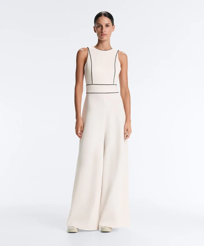 Langer Piqué-Jumpsuit mit Paspelierung aus Baumwolle Langer Piqué-Jumpsuit mit Paspelierung aus Baumwolle