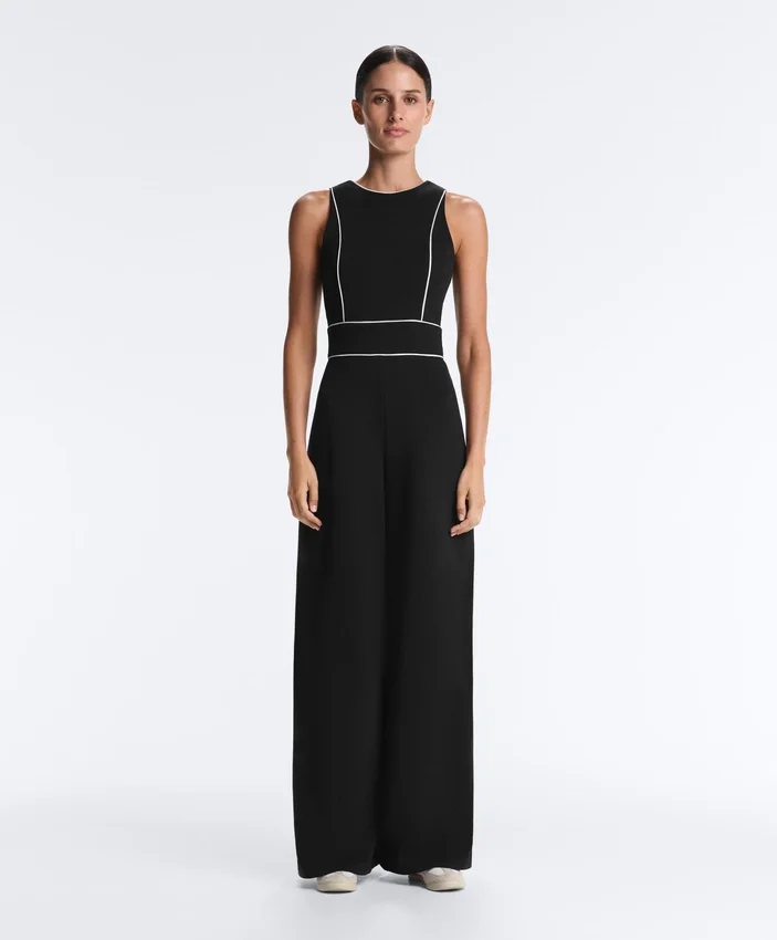 Langer Piqué-Jumpsuit mit Paspelierung aus Baumwolle Langer Piqué-Jumpsuit mit Paspelierung aus Baumwolle