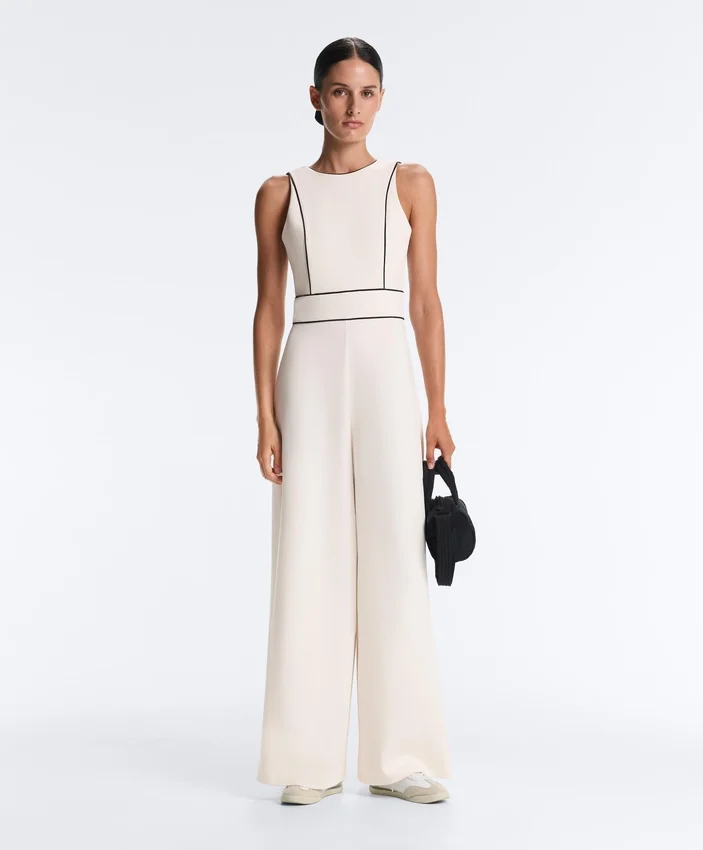 Langer Piqué-Jumpsuit mit Paspelierung aus Baumwolle Langer Piqué-Jumpsuit mit Paspelierung aus Baumwolle