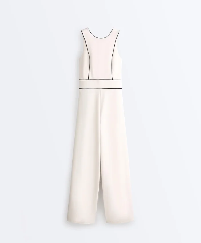 Langer Piqué-Jumpsuit mit Paspelierung aus Baumwolle Langer Piqué-Jumpsuit mit Paspelierung aus Baumwolle