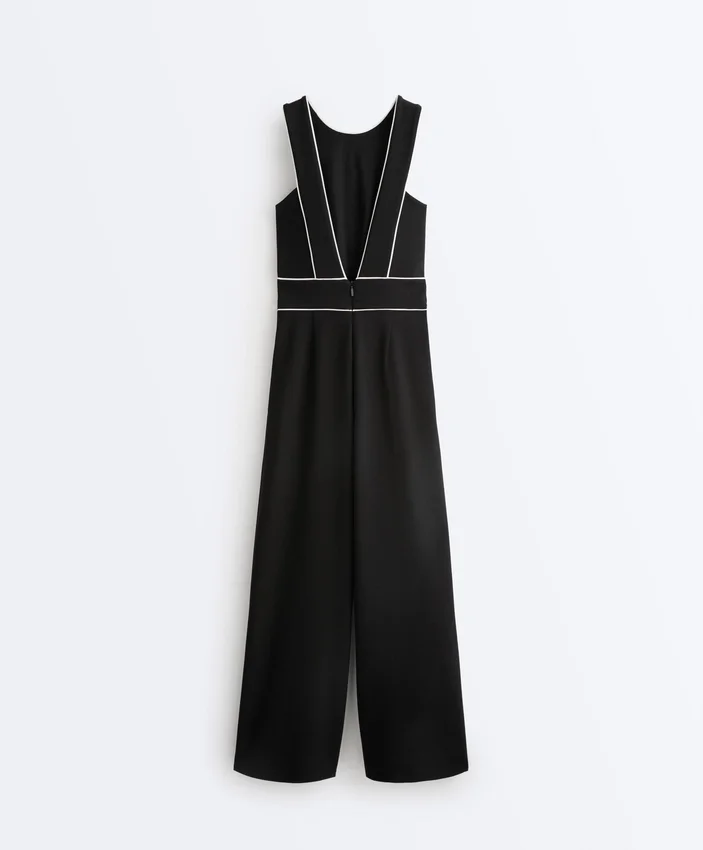 Langer Piqué-Jumpsuit mit Paspelierung aus Baumwolle Langer Piqué-Jumpsuit mit Paspelierung aus Baumwolle