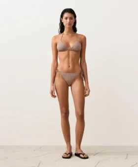 Bikinis-Slips mit mittlerer Bedeckung, Metallic-Faden-Mini-Print und Bindebändern
