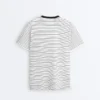 Oversize-T-Shirt aus Baumwollmischung mit kurzen Ärmeln und Kontraststreifen Oversize-T-Shirt aus Baumwollmischung mit kurzen Ärmeln und Kontraststreifen