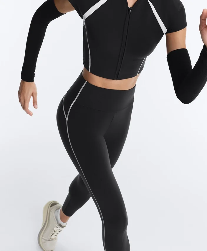 Reflektierende, hoch geschnittene, Compressive Core Control Leggings in Knöchellänge Reflektierende, hoch geschnittene, Compressive Core Control Leggings in Knöchellänge